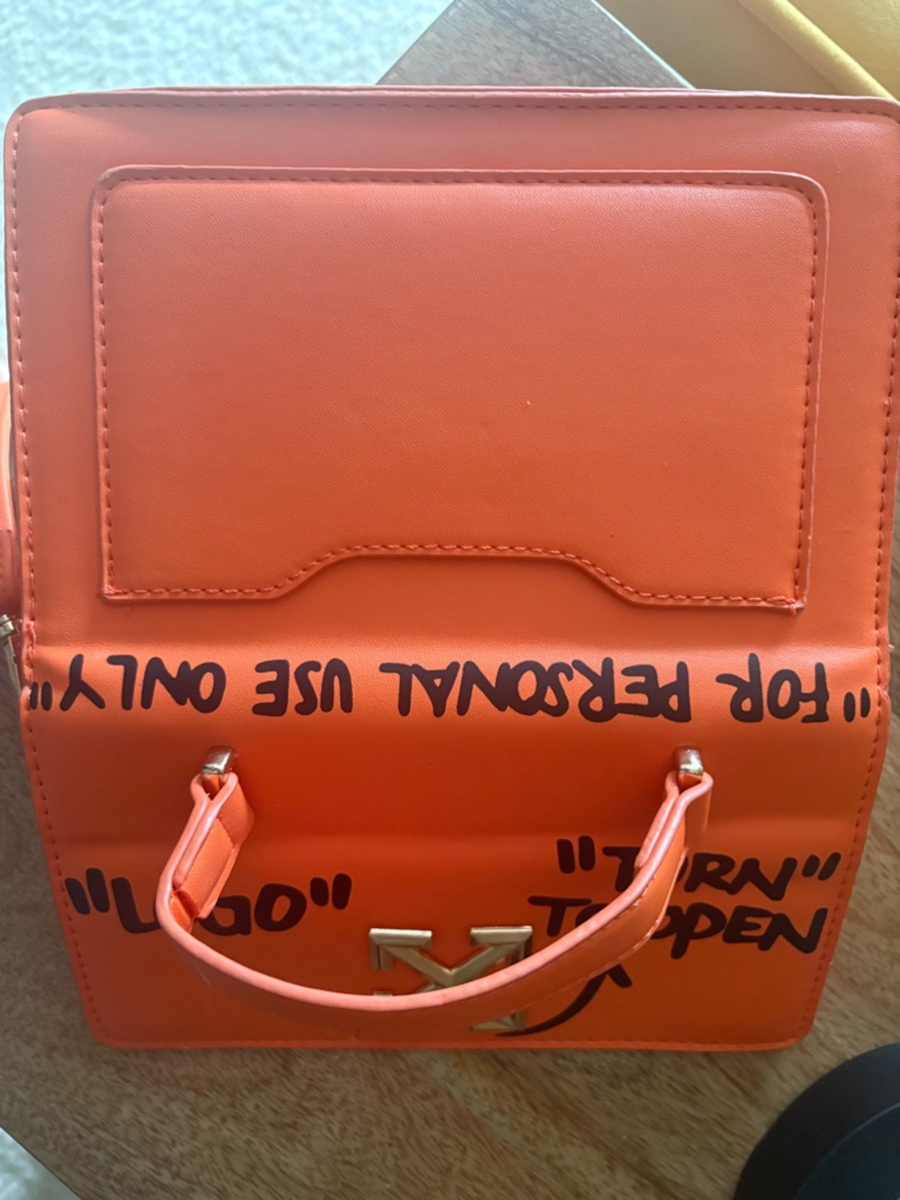 Orange Leather Top-Handle Crossbody with Graphic Print - Picture 3 of 5